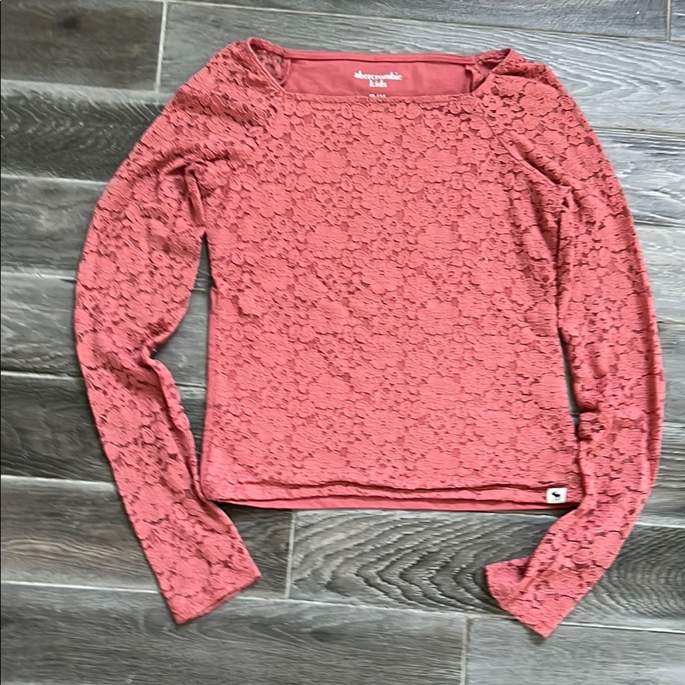 Abercrombie Kids Size 13/14 Dusky Pink Lace Long Sleeve Top